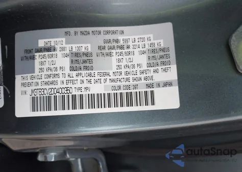 2013 Mazda Cx-9 Touring from USA, damaged, VIN JM3TB3CV2D0400350